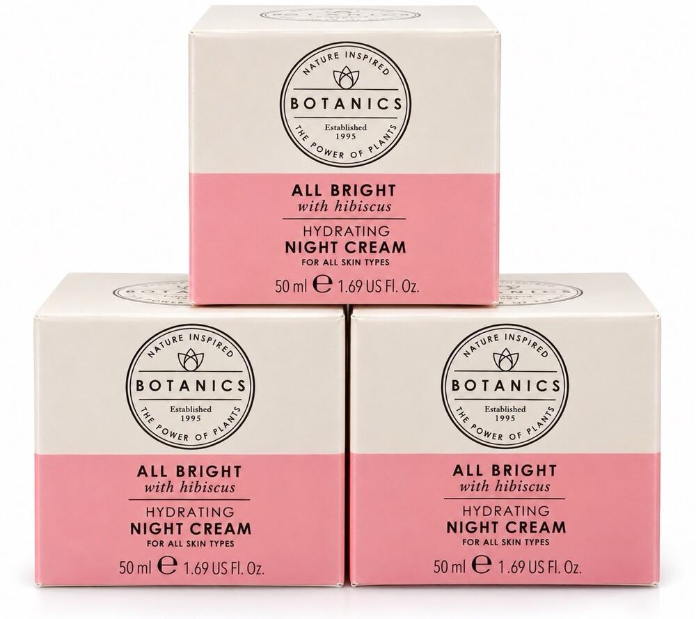 3 Pack Botanics All Bright Hydrating Night Cream Hibiscus AHA 1.69 oz NEW